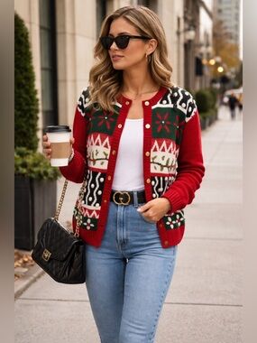 LAURA GAYLE VTG Women's HOLLY Colorblock Cardigan Sweater L